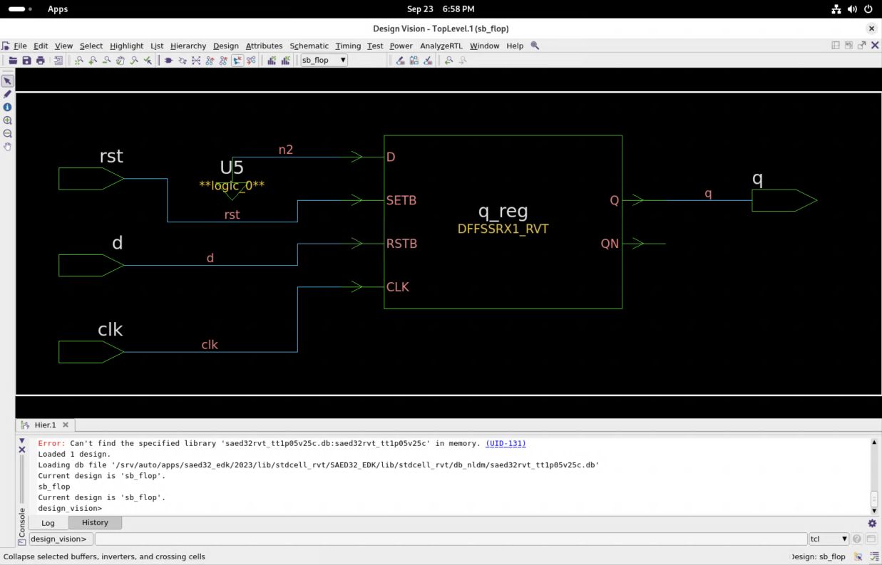 The expanded mapped register schematic in Design Vision.