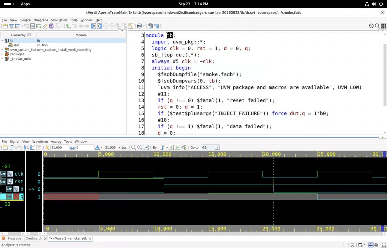 Clock, reset, data, and output shown over the complete saved test.